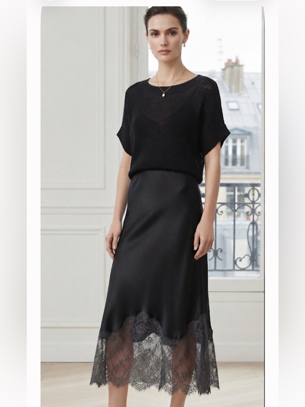 Vince black short sleeve semi sheer sweater